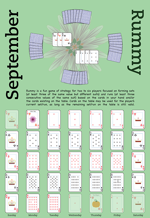 September Rummy and October Euchre calendar pages