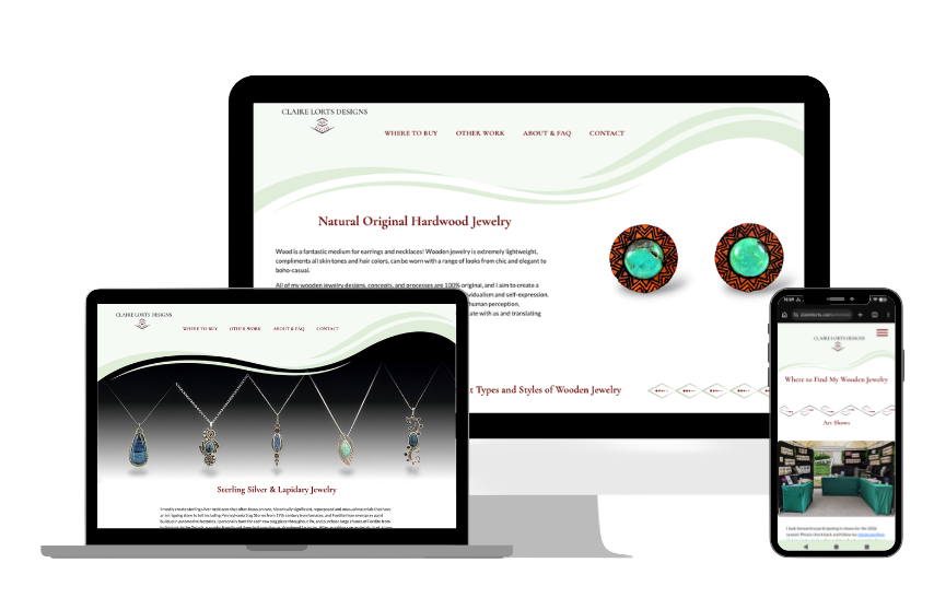 Computer and phone showing jewelry website mockup placeholder