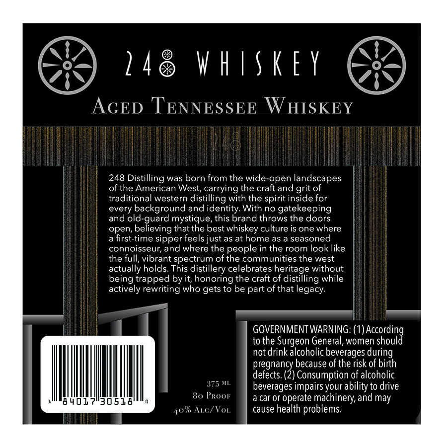 248 Whiskey label with full text and warning placeholder